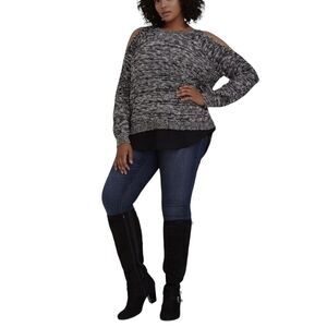 Torrid Marled Cold Shoulder Split Back Sweater Top Black White Size 1 (14-16)